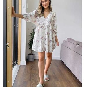 ASOS Frill V Neck Button Through Smock Mini Dress